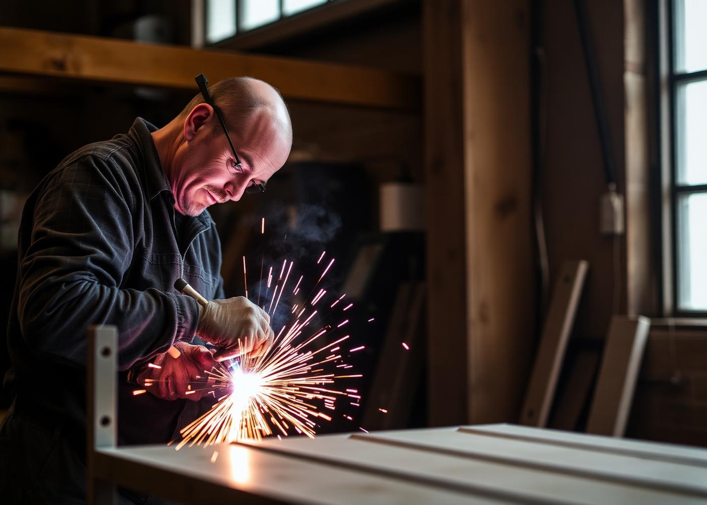 Metal Work Nepal craftsman fabricating an architectural steel frame